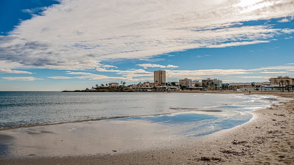 javea arenal beach during a quiet day, showing the sea and the sourthern part